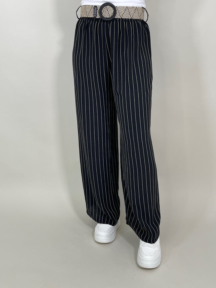 Culotte mit Streifen und Gürtel in Schwarz/Beige Artikel 5181