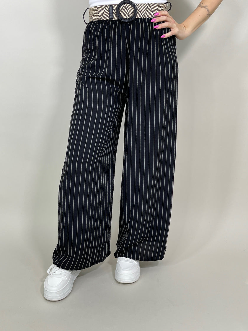 Culotte mit Streifen und Gürtel in Schwarz/Beige Artikel 5181