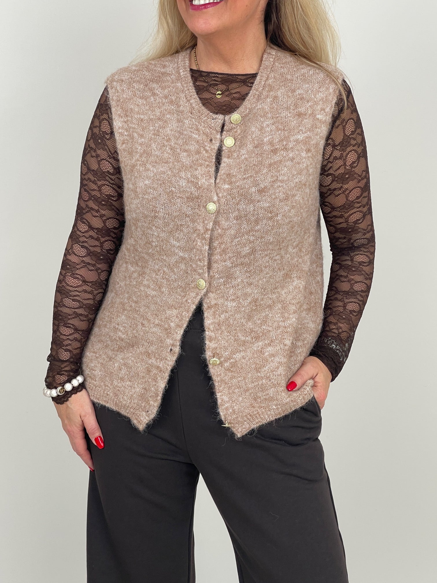 Weste Goldknöpfe in Camel Art. 6576