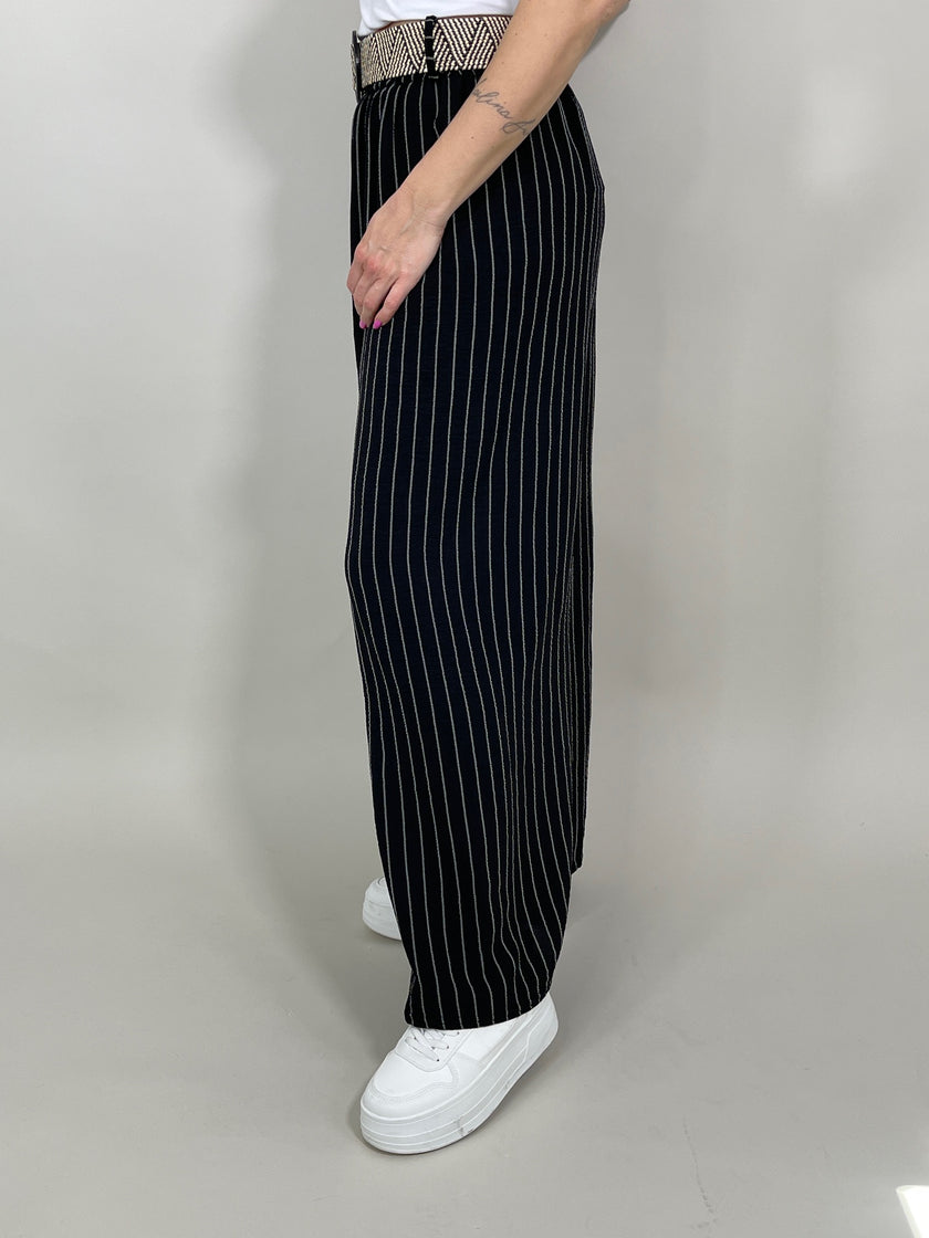 Culotte mit Streifen und Gürtel in Schwarz/Beige Artikel 5181