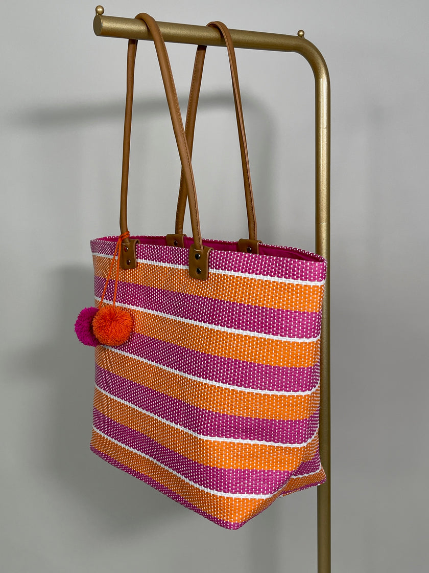 Tasche Groß Pink/Orange gestreift Artikel 5763