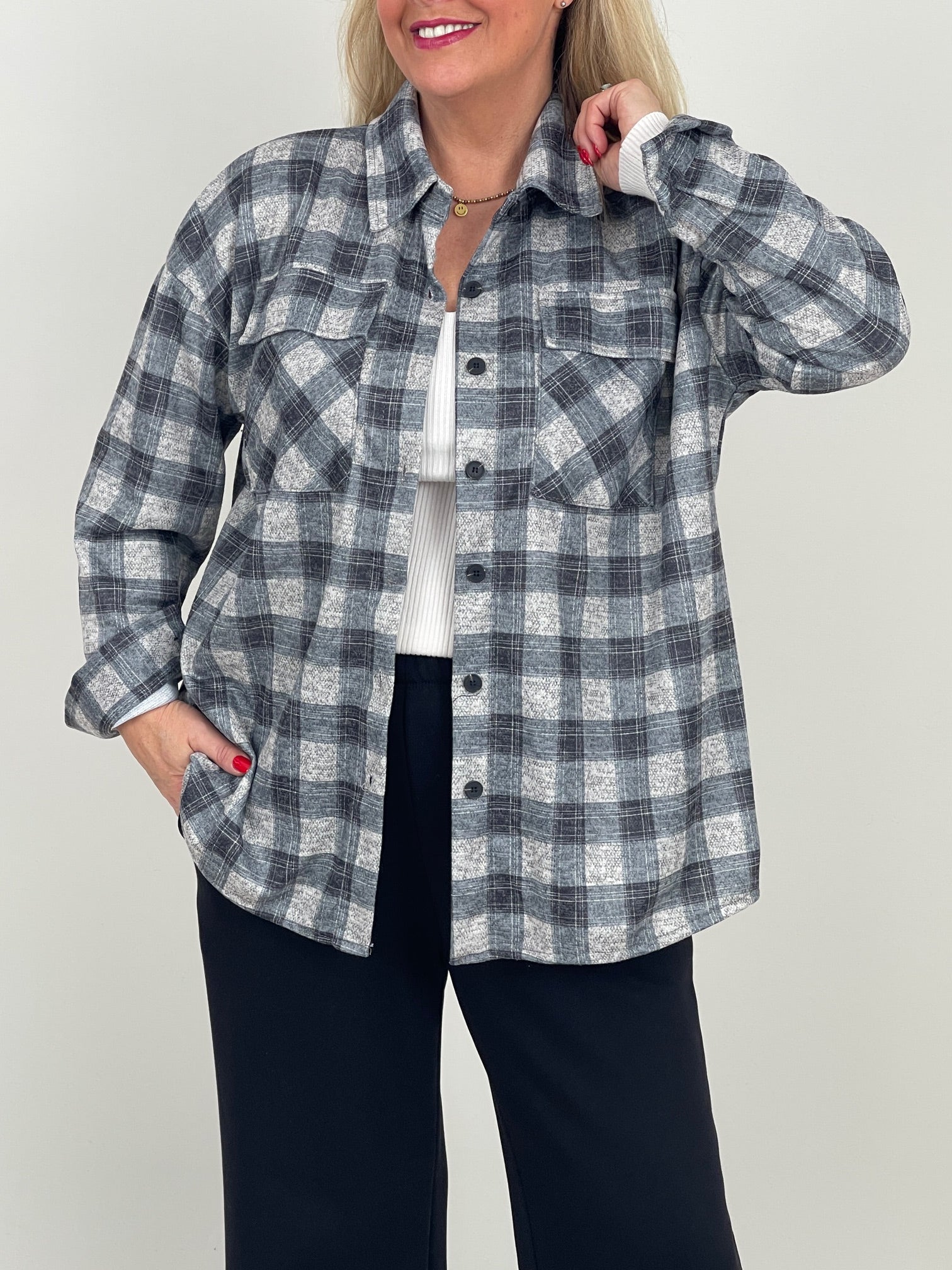 Blusenhemd Karo Muster in Grautönen Artikel 6547