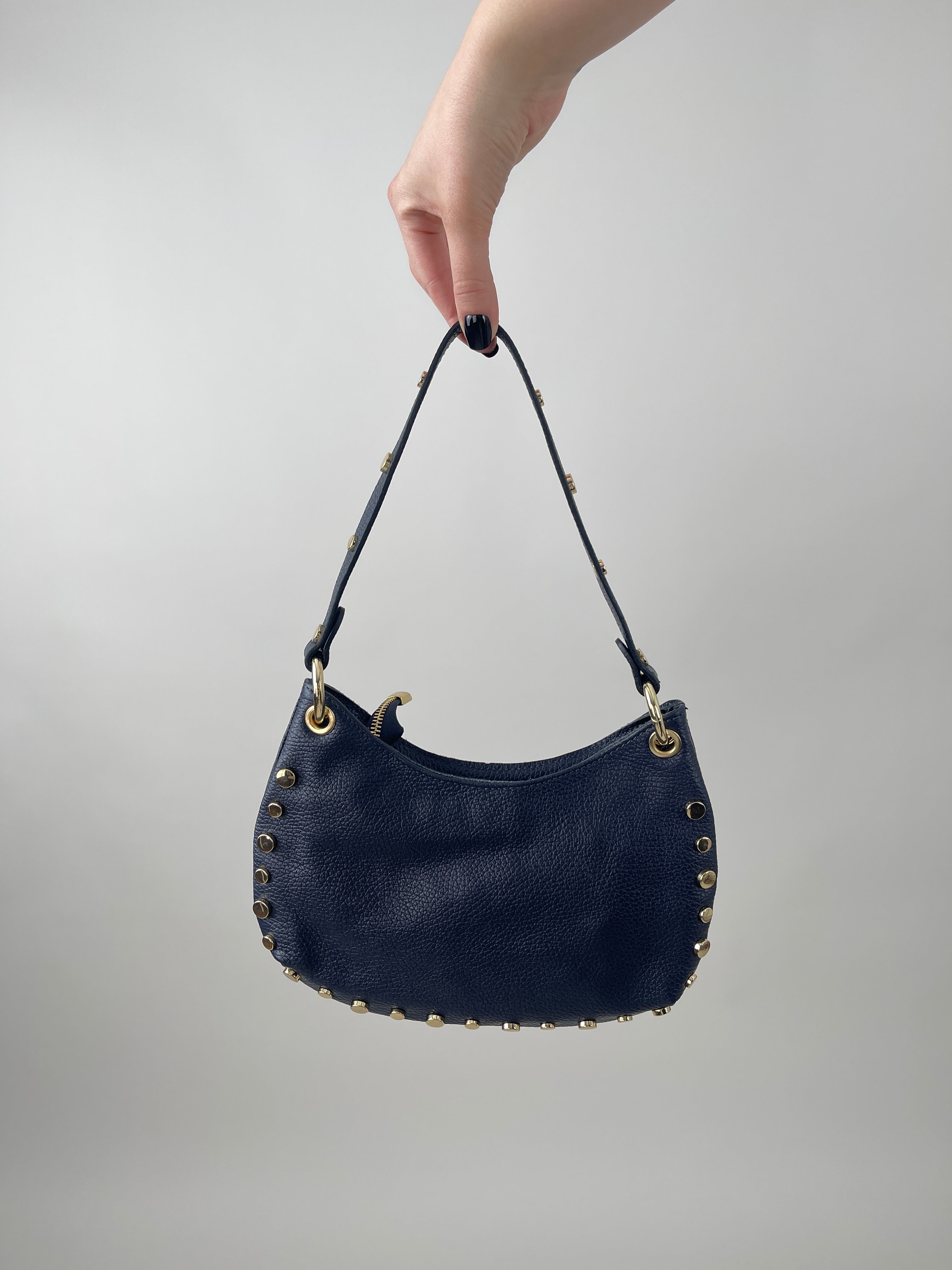 Tasche Echtleder mit Nieten in Marine
