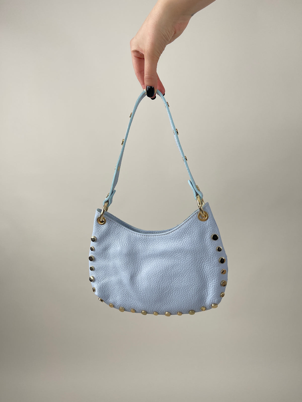 Tasche Echtleder mit Nieten in Hellblau