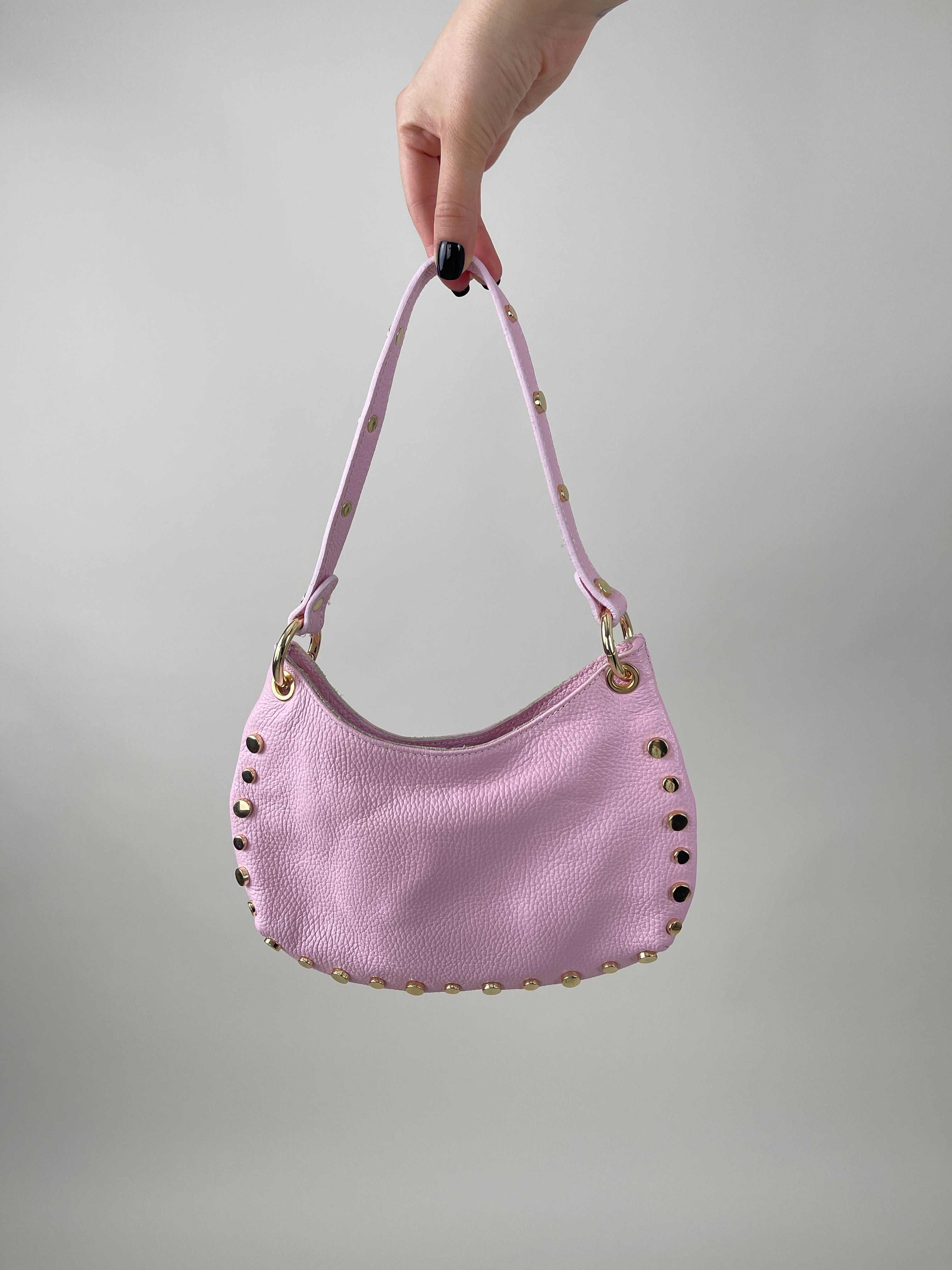 Tasche Echtleder mit Nieten in Rosa