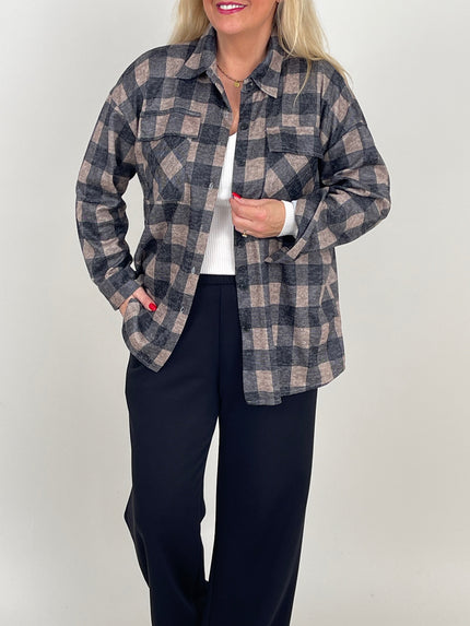 Blusenhemd Karo Muster in Camel/Grau Artikel 6546