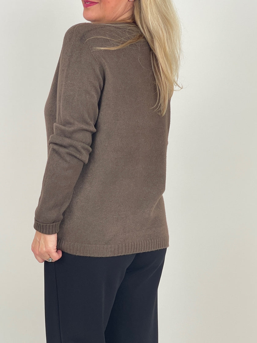 Pullover Feinstrick mit Herz in Braun Art. 6542