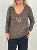 Pullover Feinstrick mit Herz in Braun Art. 6542