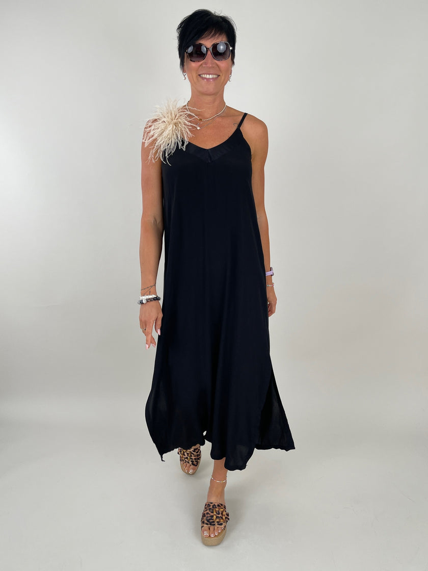 Kleid Satin-Ausschnitt in Schwarz