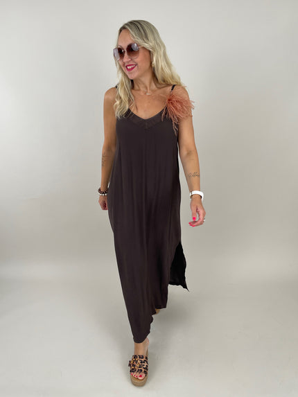 Kleid Satin-Ausschnitt in Mokka Artikel 6197