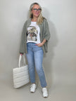 T-Shirt mit Aufdruck in Weiß/Khaki Artikel 5775