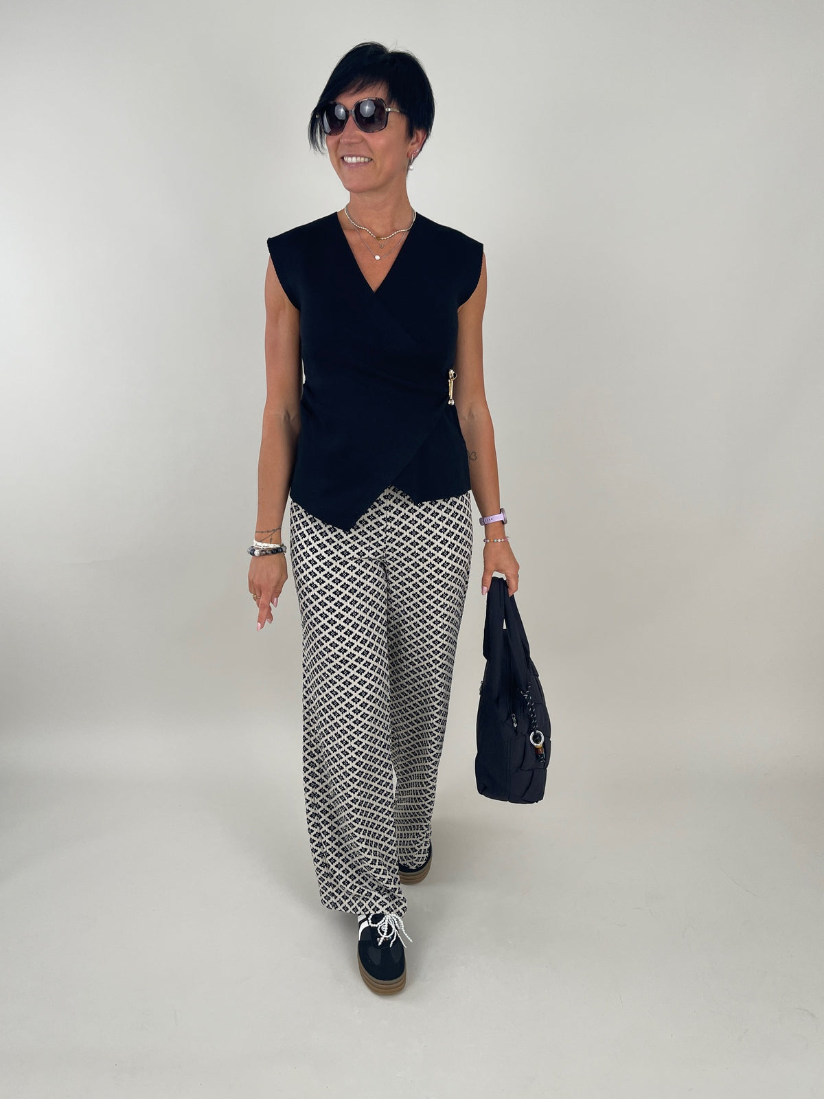 Marlene Hose Muster in Beige/Schwarz