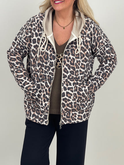 Jacke mit Kapuze Feinstrick im Leo-Muster Artikel 6543