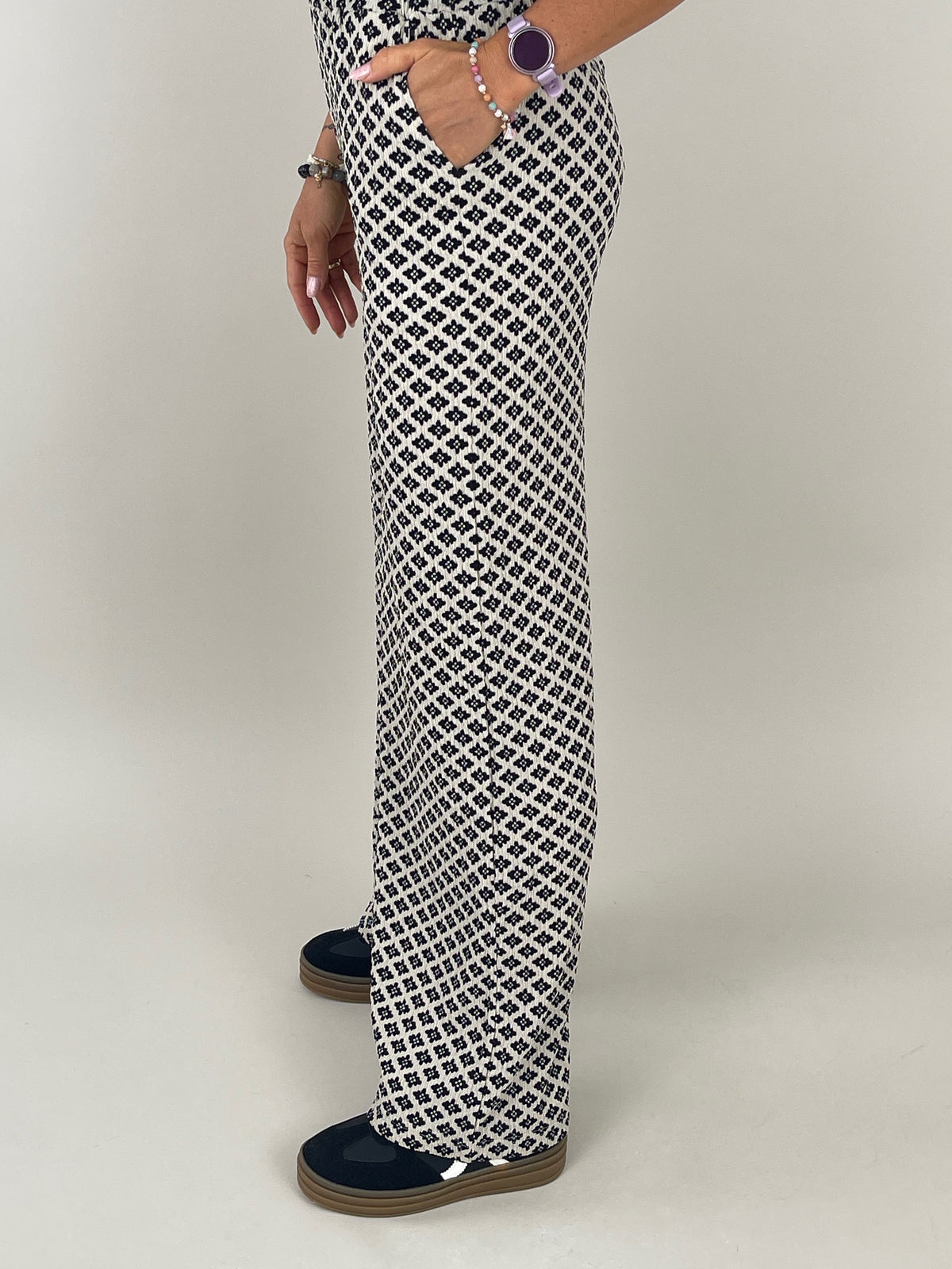 Marlene Hose Muster in Beige/Schwarz