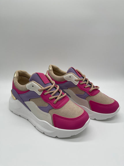 Sneaker Plateau in Beige/Flieder/Pink