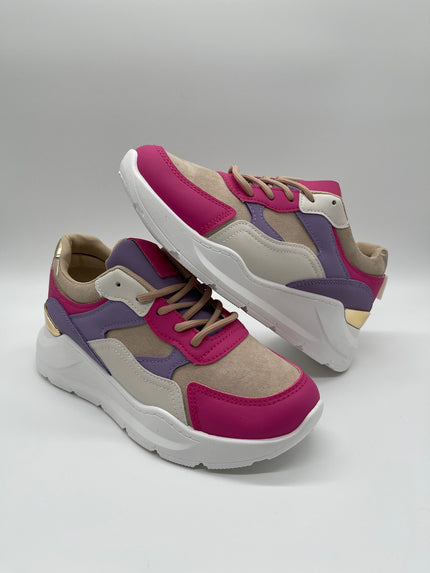 Sneaker Plateau in Beige/Flieder/Pink