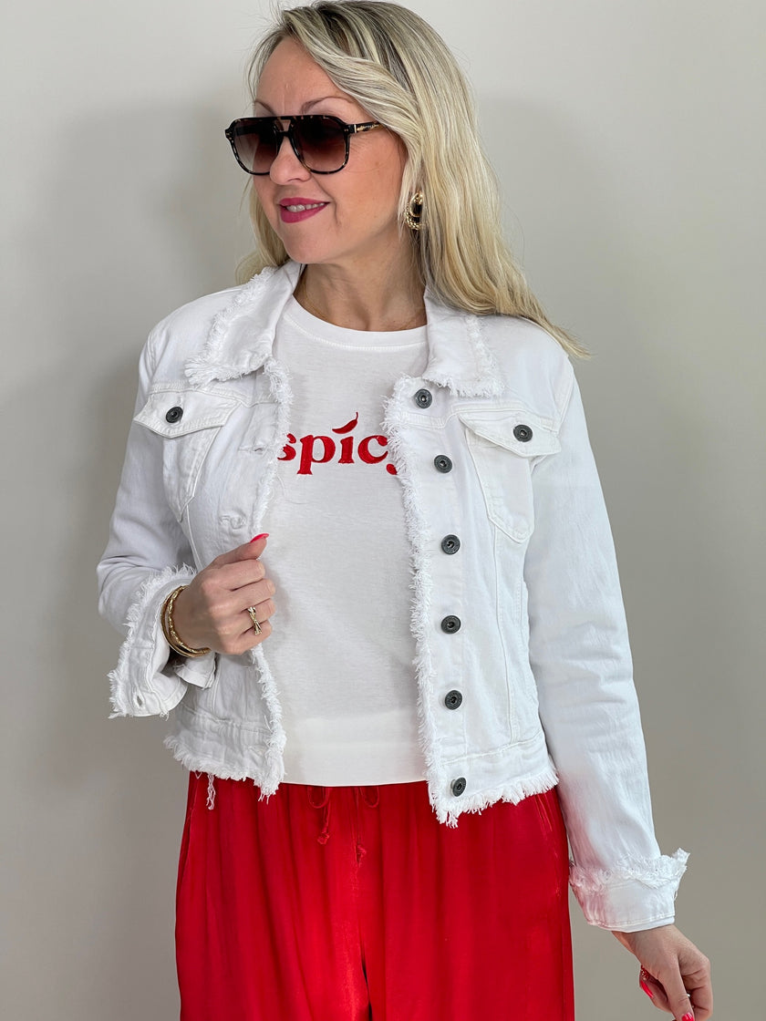 Jeansjacke mit Fransen in Weiß Artikel 5770