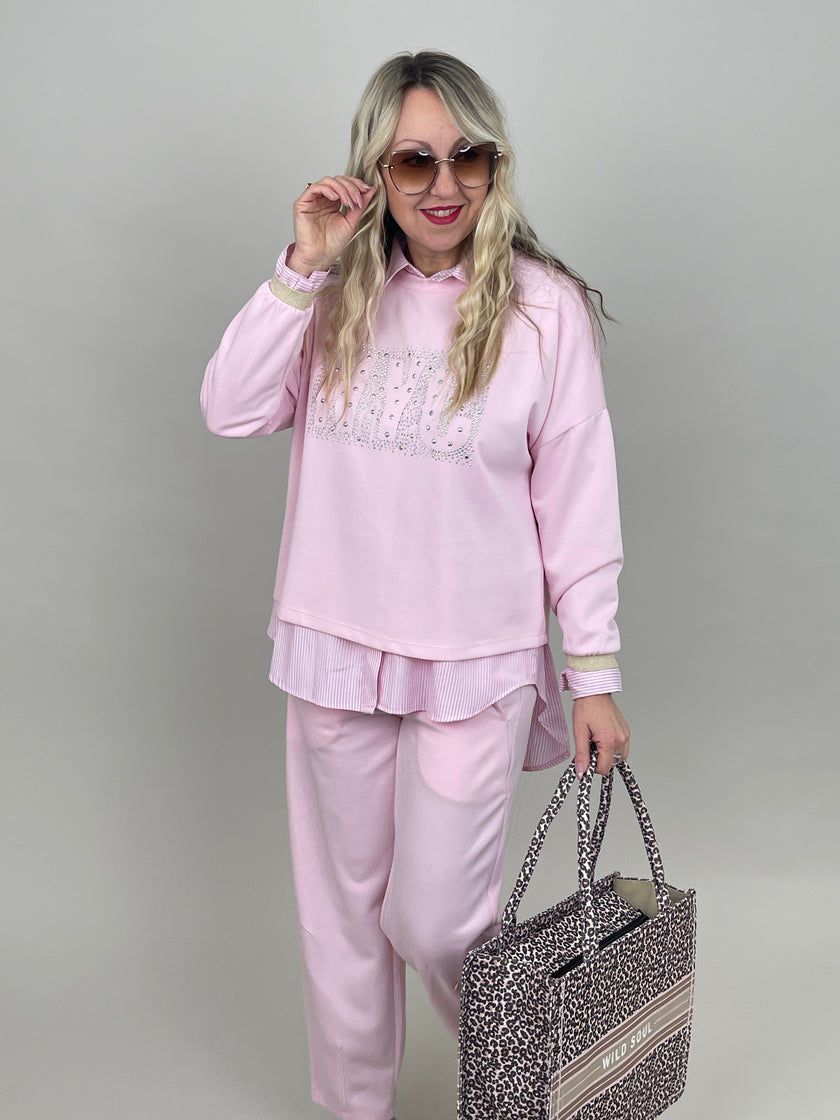 Sweatshirt Soft mit Nieten in Rosa