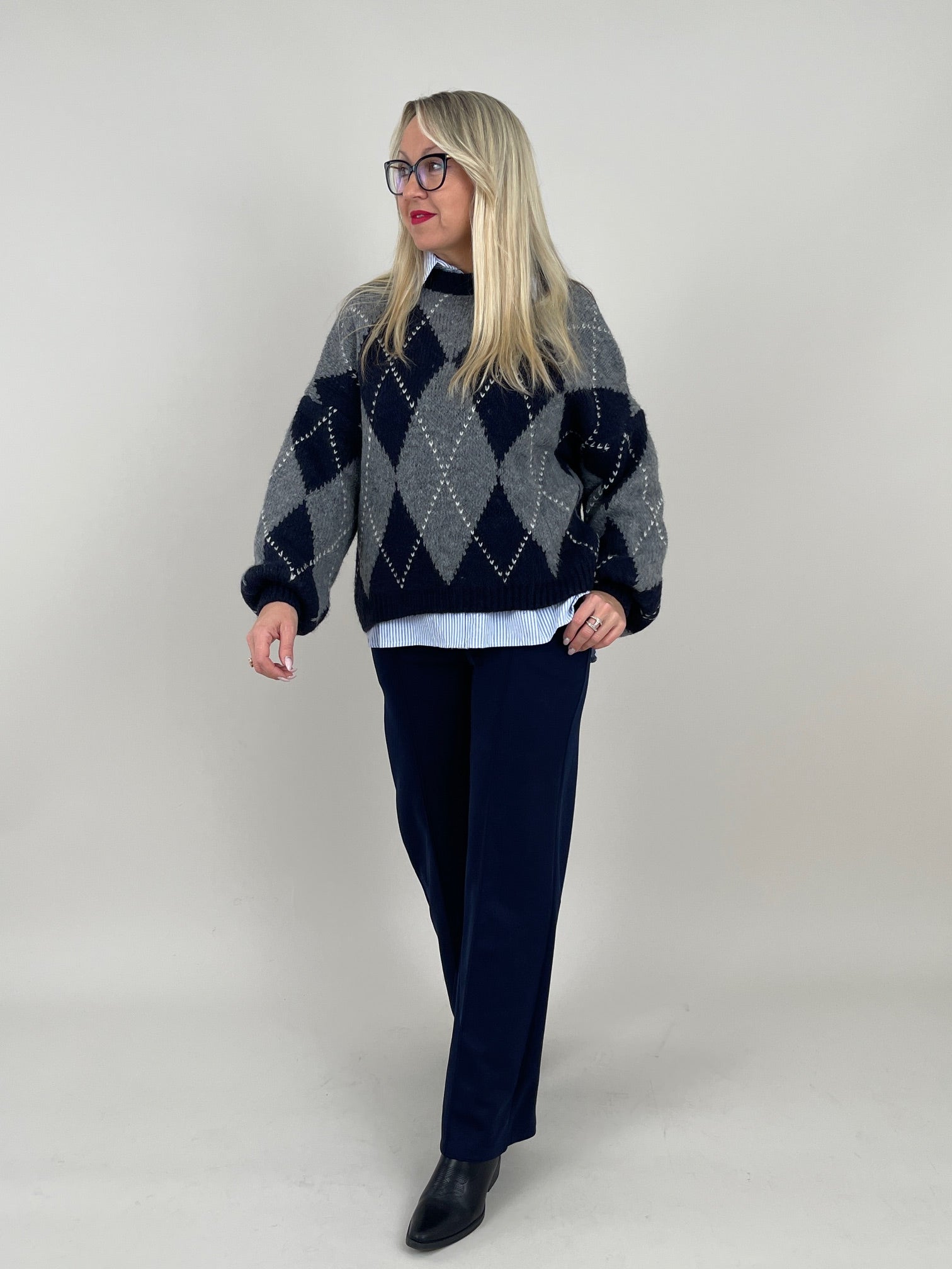 Pullover Rauten Muster in Marine/Grau Art. 6578