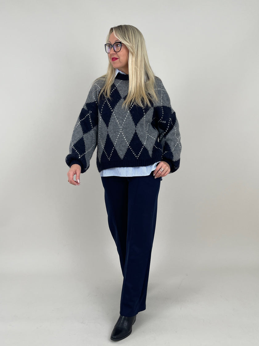 Pullover Rauten Muster in Marine/Grau Art. 6578