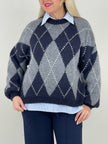 Pullover Rauten Muster in Marine/Grau Art. 6578
