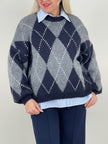 Pullover Rauten Muster in Marine/Grau Art. 6578