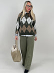 Pullover Rauten Muster in Khaki/Taupe Art. 6580