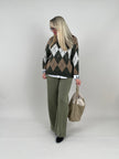 Pullover Rauten Muster in Khaki/Taupe Art. 6580
