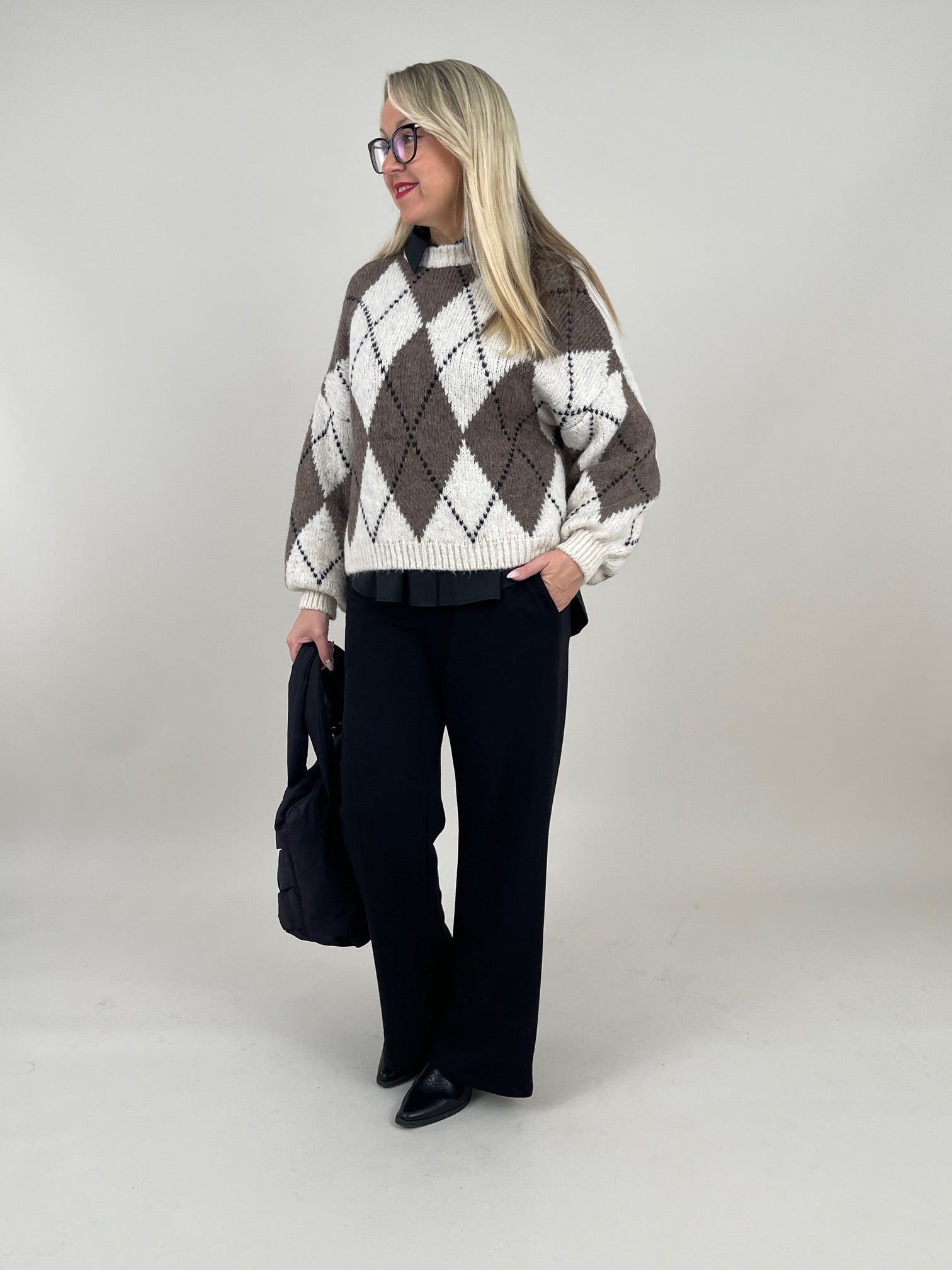 Pullover Rauten Muster in Creme/Taupe Art. 6577