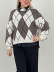 Pullover Rauten Muster in Creme/Taupe Art. 6577