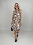 Neckholderkleid Kofferstoff Leo/Zebra in Schwarz/Beige