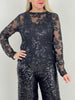 Langarmshirt aus Mesh mit Pailletten in Schwarz Art. 6588