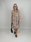 Neckholderkleid Kofferstoff Leo/Zebra in Schwarz/Beige