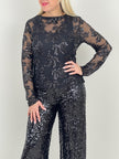 Langarmshirt aus Mesh mit Pailletten in Schwarz Art. 6588