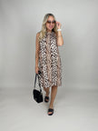 Neckholderkleid Kofferstoff Leo/Zebra in Schwarz/Beige