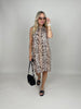 Neckholderkleid Kofferstoff Leo/Zebra in Schwarz/Beige