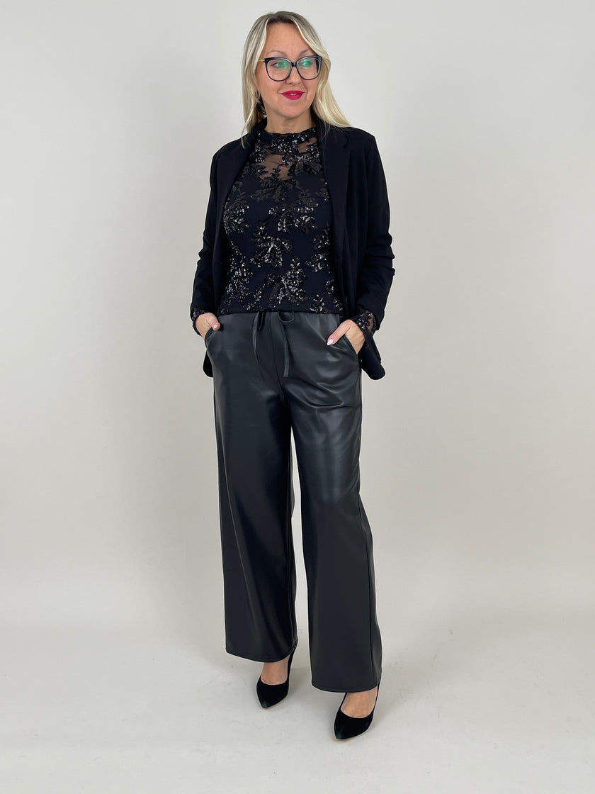 Langarmshirt aus Mesh mit Pailletten in Schwarz Art. 6588