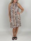 Neckholderkleid Kofferstoff Leo/Zebra in Schwarz/Beige