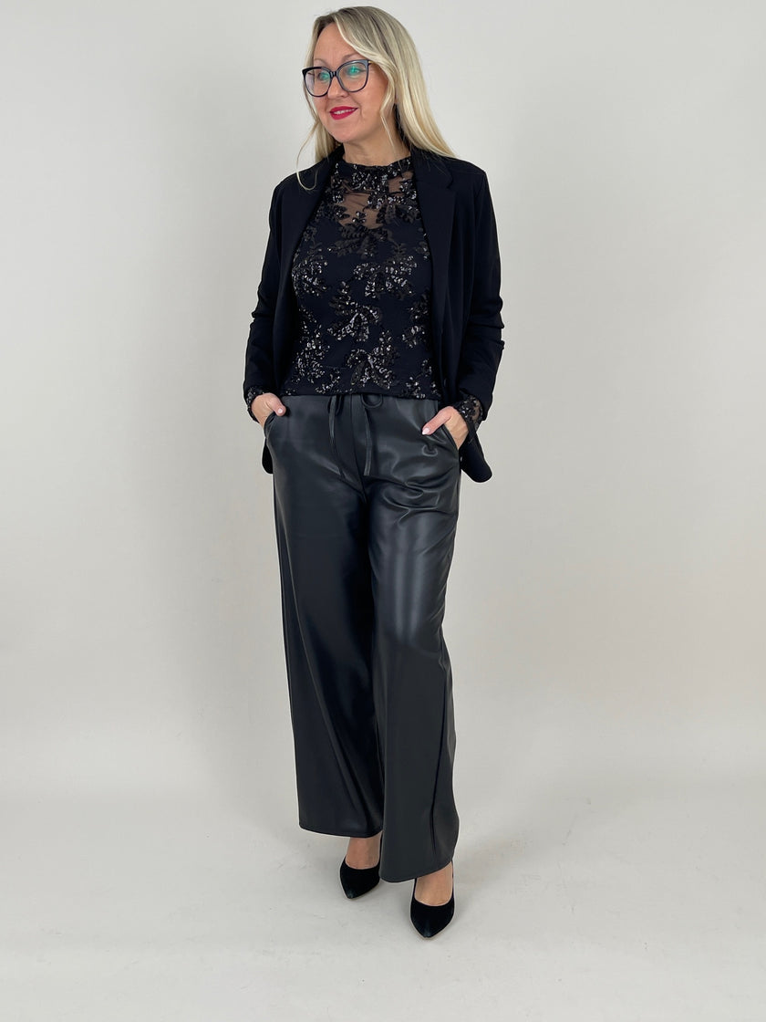 Langarmshirt aus Mesh mit Pailletten in Schwarz Art. 6588