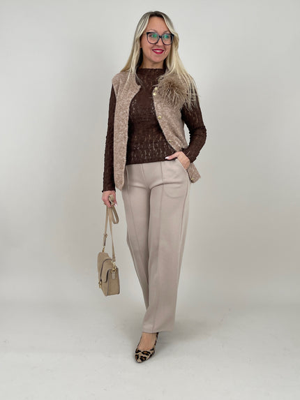 Langarmshirt aus Spitze hochgeschlossen in Mokka Art. 6583