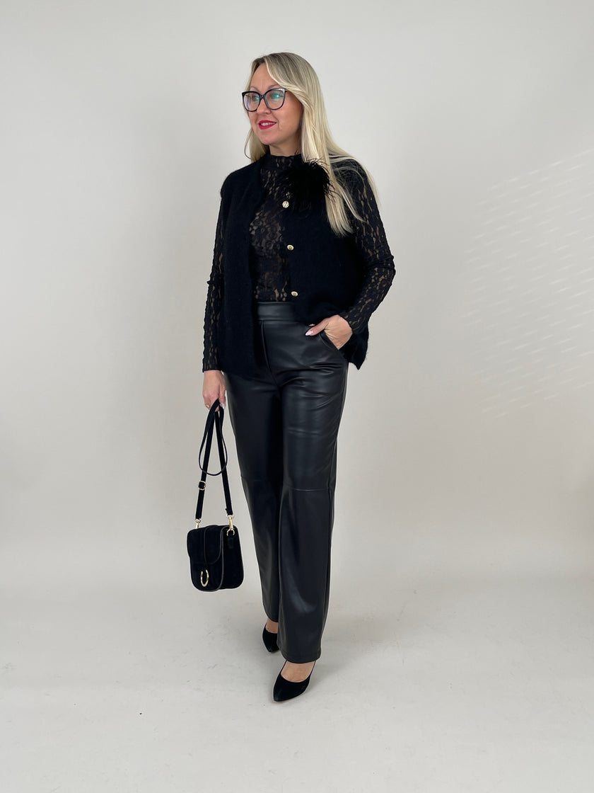 Langarmshirt aus Spitze hochgeschlossen in Schwarz Art. 6584