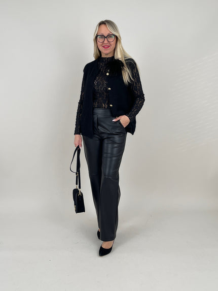 Langarmshirt aus Spitze hochgeschlossen in Schwarz Art. 6584