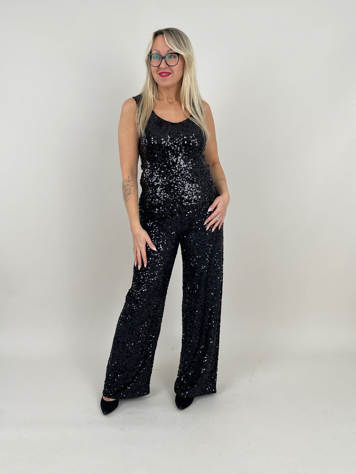 Marlenehose mit Pailletten in Schwarz Artikel 6591