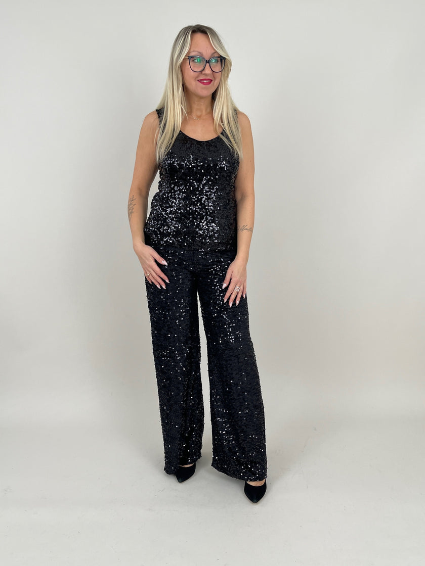 Marlenehose mit Pailletten in Schwarz Artikel 6591