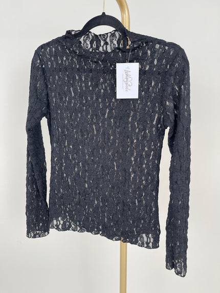 Langarmshirt aus Spitze hochgeschlossen in Schwarz Art. 6584