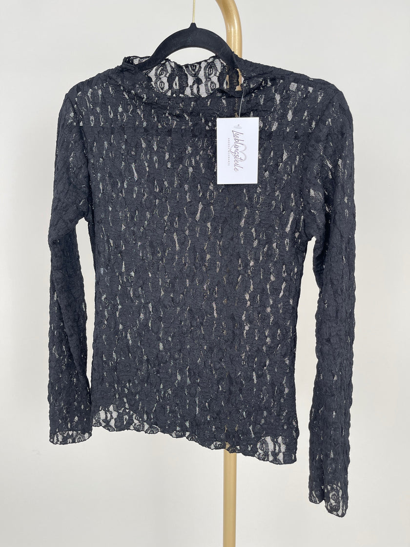 Langarmshirt aus Spitze hochgeschlossen in Schwarz Art. 6584
