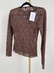 Langarmshirt aus Spitze hochgeschlossen in Mokka Art. 6583