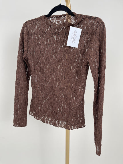 Langarmshirt aus Spitze hochgeschlossen in Mokka Art. 6583