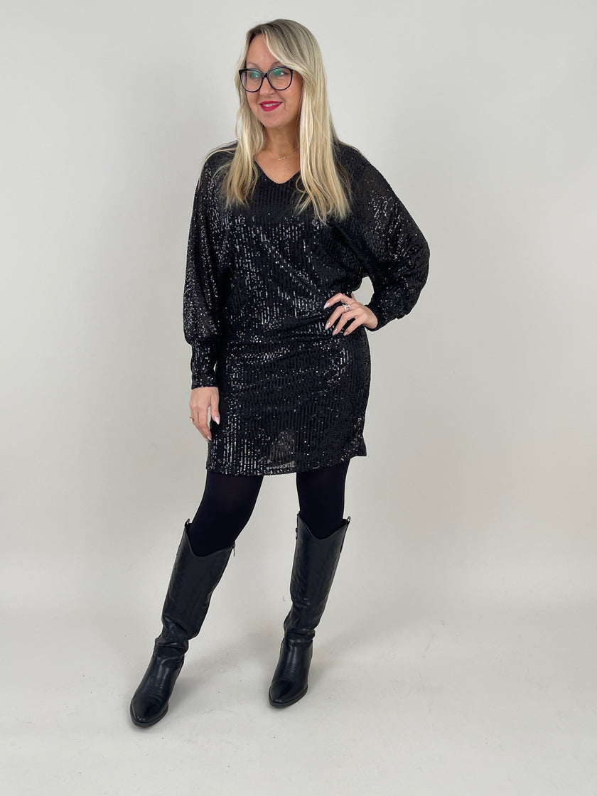 Kleid mit weitem Ärmel und Pailletten in Schwarz Artikel 5457