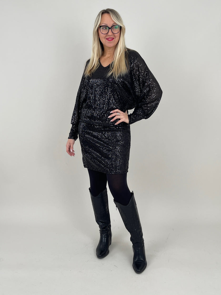Kleid mit weitem Ärmel und Pailletten in Schwarz Artikel 5457
